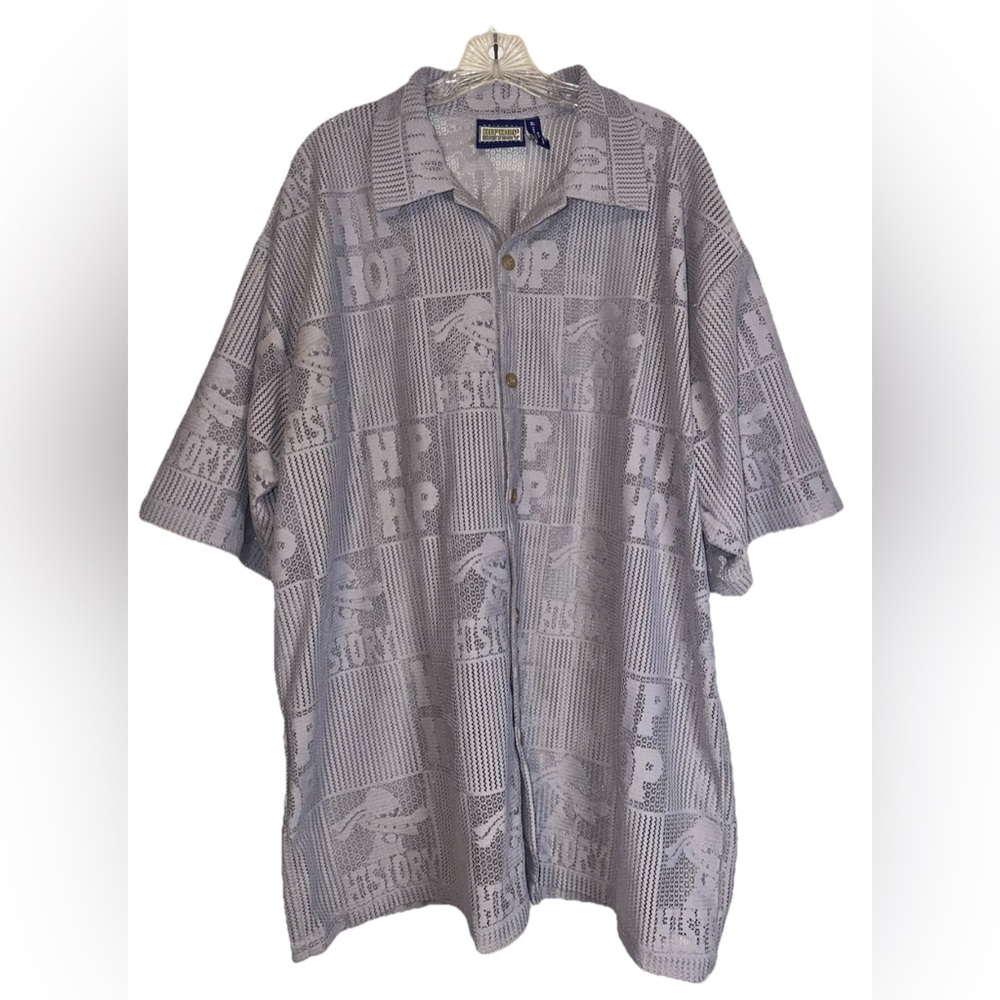 Vintage Hip Hop History Mesh Shirt Mens Size XL Short‎ Sleeve Collared Lavender